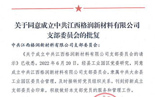 關于同意成立中共江西格潤新材料有限公司支部委員會的批復